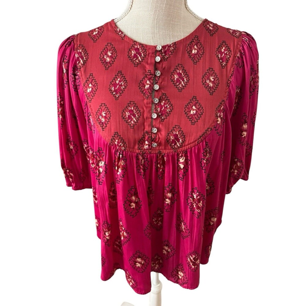 Anthropologie Red and Pink Blouse